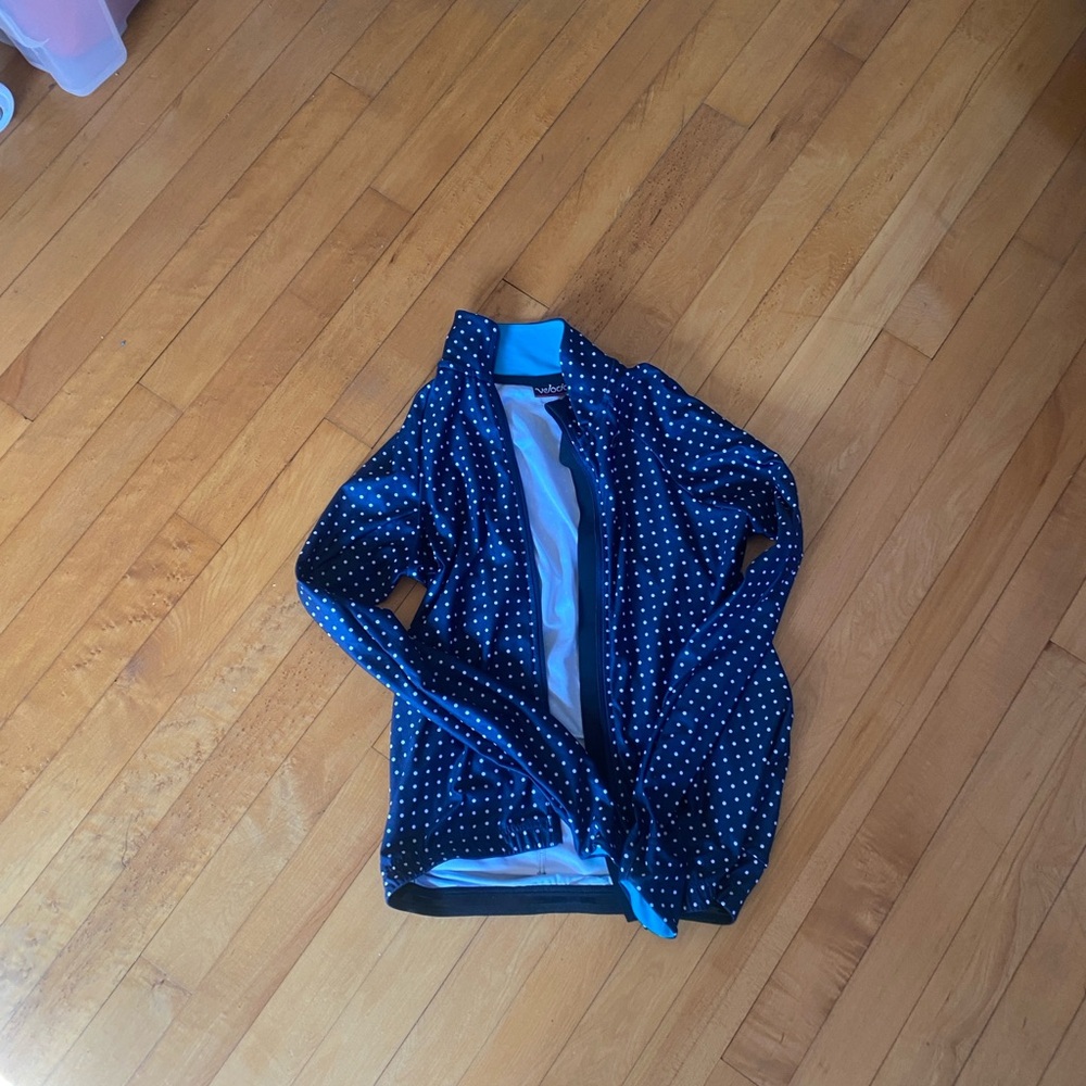 Velocio blue polka dot long sleeve cycling Jersey